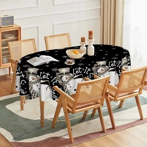 Let It Snow Schneemann Weihnachtsmotiv oval schwarz Tischdecke Winter 80x54 ~NEU~ - Bild 1 von 2