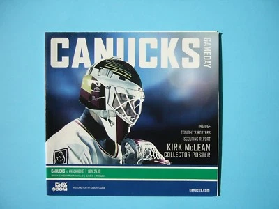 Cartel Kirk Mclean 2010/11 Vancouver Canucks Colorado programa de hockey avalancha Foto 1 de 2