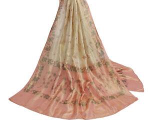 Sushila Vintage Beige Indian Dupatta Pure Georgette Silk Printed Long Stole Veil