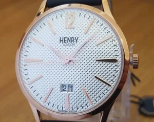 Orologio Uomo Pelle Nera Uomo Vintage Henry London Richmond Oro Rosa Data 0038 - Foto 1 di 9
