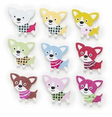 30 Holzknöpfe Hund mit Halstuch 25x35mm nähen 2-Löcher 1,5mm Knöpfe Kinderknöpfe - Bild 1 von 4