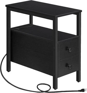 HOOBRO Side Table Nightstand w/USB Ports & Power Outlets for Small Space Black - Picture 1 of 9