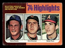 1975 Topps Steve Busby / Dick Bosman / Nolan Ryan HL #7