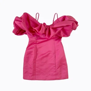 Fashion Nova Lola Mini Dress Off Shoulder Ruffle Hot Pink Satin Y2K Coquette SzL - Picture 1 of 10