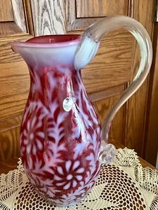 Fenton art glass cranberry opalescent fern & daisy tankard pitcher 11 1/2" a5 - Picture 1 of 4