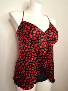 Vintage AVON Damen schwarz rot Herzen Babydoll NUR TOP Valentinstag seidig sexy 3X - Bild 1 von 8