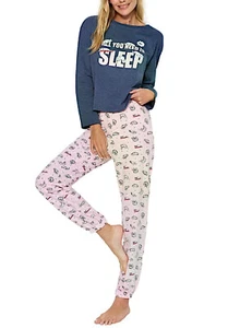Pigiama donna completo 100% cotone maniche lunghe all you need is sleep 00107 . - Foto 1 di 7