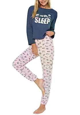 Pigiama donna completo 100% cotone maniche lunghe all you need is sleep 00107 . - Immagine 1 di 4