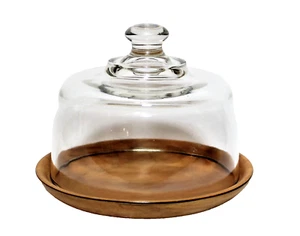 Cloche Clear Glass Cheese Dome Display with Wood Plate - Picture 1 of 7