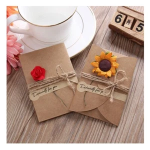 4pcs Dried Flower Greeting Card Birthday Card Kraft Paper Cards DIY Vintage - Picture 1 of 13