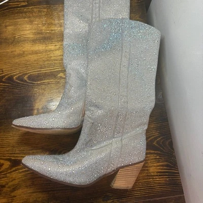 Botas de cowgirl prata strass tamanho 9 - Imagem 1 de 4