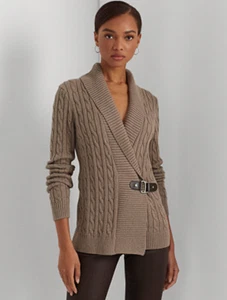 Lauren Ralph Lauren Buckled Cotton Sweater Womens 2XL Brown Long Sleeve - Picture 1 of 10