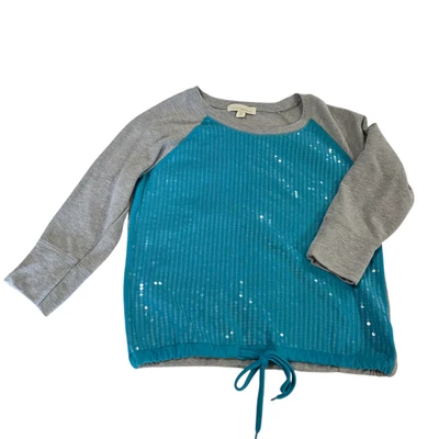 Пуловер Nicki Minaj топ синий серый XL 3/4 реглан рукав блестки шнурок шик - Изображение 1 из 4