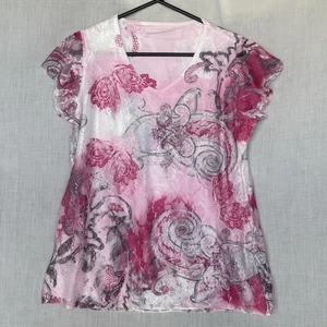 Pink Patterned Sheer Top – Stretch Mesh – Size M - Picture 1 of 6