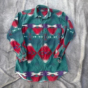 Men's Vintage 90's Woolrich Green Red Aztec Flannel Button Up Shirt Sz 2XL Long - Picture 1 of 7