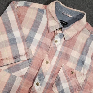 J Peterman Button Up Hemd Herren Large Rot Blau Tasche Camp Kurzarm Bündchen - Bild 1 von 8