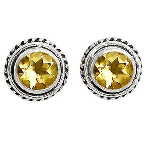 Pendientes de plata de ley 925 con pasador de citrino natural E-1245 - Imagen 1 de 5