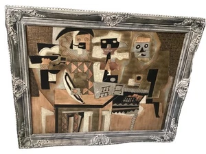 Unique1921 Three Musicians Picasso”Woodworking Oil Painting OrnateFrame40”X32” - Picture 1 of 11