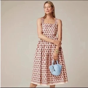 J. Crew Damen besticktes Schürzenkleid im Blockdruck Größe 10 warm Sesamrot - Bild 1 von 8
