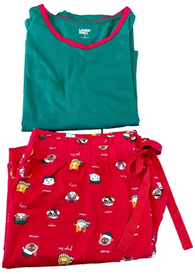 LANDS END MUJER Vacaciones Gatos Camiseta Cordón Pantalón Tejido Pijama Conjunto XL 18 NUEVO SIN ETIQUETAS Foto 1 de 4