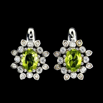 925 Sterling Silver Earrings Oval Peridot 8x6mm Simulated Cz Gemstone Jewelry - Image 1 of 4
