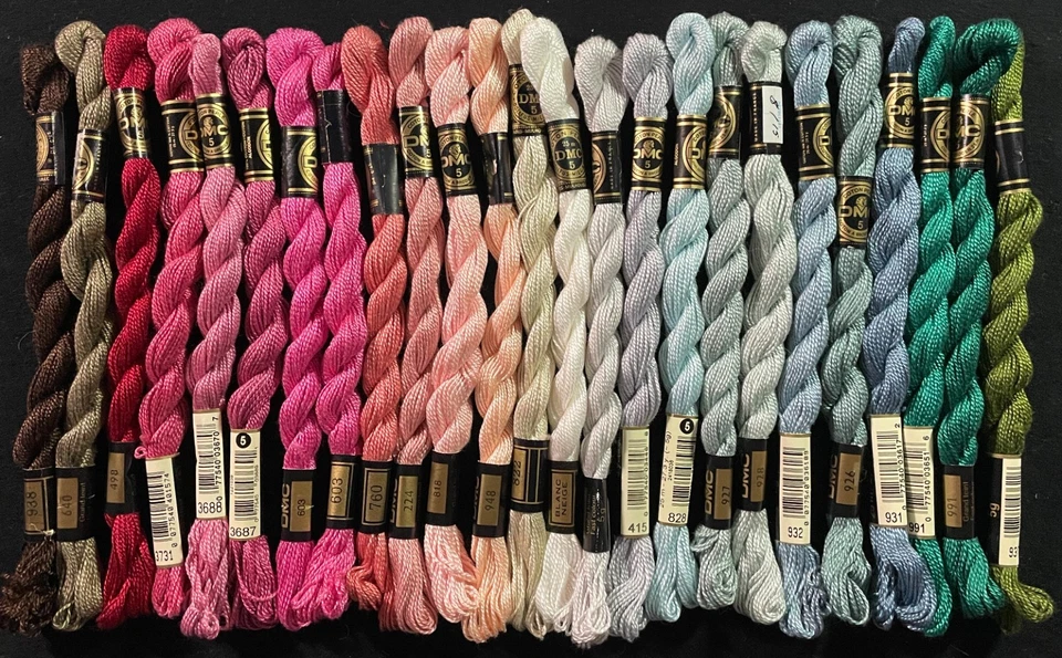 25x Needlepoint/Embroidery THREAD DMC 5 Pearl cotton-pinks, sky blues-PN43 - Image 1 of 1