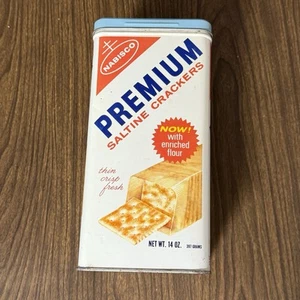 Vintage 1969 Nabisco Premium Saltine Cracker Tin Canister 14 Oz With Lid - Picture 1 of 13