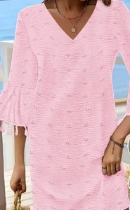 NWOT. XL Pink V-Neck Midi Dress with Bell Sleeves and Tassel Detail - Imagen 1 de 6