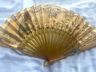 ANTIGUO VENTILADOR DE CAPARAZÓN DE TORTUGA RUBIA Y PANTEADO A MANO.c1930 (para reparación) Foto 1 de 4