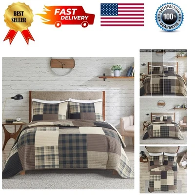 Luxury Winter Hills Reversible Bedding Set - Plaid Tan Queen/King Shams Included - Image 1 of 4