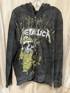 2010 Metallica Pushead Skull Mens L Overprint Zip Hoodie “One” Lyrics RARE OOP - Picture 1 of 4