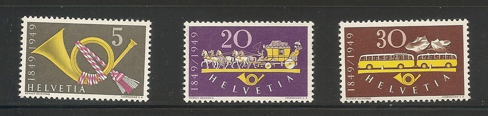 Switzerland 1949 Centenary of Federal Post Establishment MH & MLH Scott#325-327 - Image 1 of 1