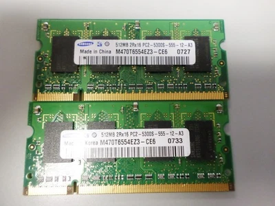 Samsung 1GB (2x 512MB) DDR2 SO-DIMM Laptop RAM – PC2-5300S 555MHz M470T6554EZ3 - Image 1 of 3