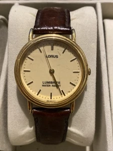Lorus V501-8B30 Gold tone Quartz Leather Wristwatch Working - Picture 1 of 5
