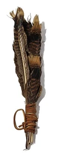 12" Turkey Feather Fan Smudge Leather Wrap Cleansing Prayer - Picture 1 of 12