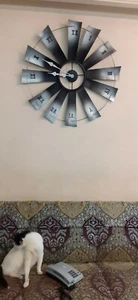 Metal Black Silver Big Large Windmill Vintage Indoor Home Decor Wall Art Clock - Picture 1 of 10
