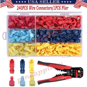 240/60Pcs Insulated T-Taps Wire Terminal Connectors 22-10 AWG Quick Splice Kit - Picture 1 of 25