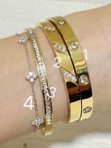 Pulseras de oro para mujer brazalete de acero inoxidable circón cúbico plata oro rosa - Imagen 1 de 22