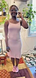 Vestido ajustado tejido rosa con tiras de espagueti, talla M - Imagen 1 de 8