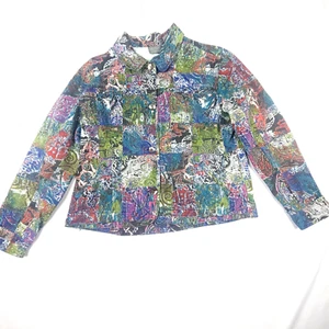 Additions by Chico's Women's Jacket Size 2 Full Zip Multi Color Abstract - Picture 1 of 7