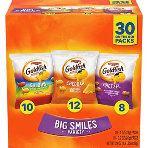 Goldfish Crackers Big Smiles Variety Pack with Cheddar, Colors, and Pretzels, Sn - Picture 1 of 29