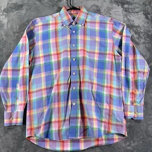 Alan Flusser mittelbuntes kariertes Langarmshirt mit Knopfleiste 100 % Baumwolle - Bild 1 von 10