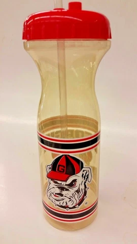 NCAA Georgia Bulldogs Sports Water Bottle & Straw, NEW Cover