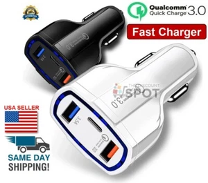 3-Port USB Fast Rapid Car Charger Adapter Type C Port for iPhone Android Samsung - Picture 1 of 11