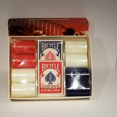 Poker Chip Set Vtg Bicycle 2 Deck Cards 200 Chips Vintage Factory Sealed - Image 1 of 4