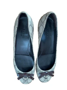 Zapatos de salón de lona GUCCI GG cinta marrón para mujer talla 37 US7 sin usar - Imagen 1 de 6