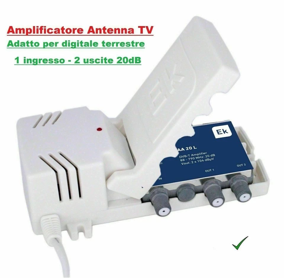 AMPLIFICATORE ANTENNA TV SEGNALE TV DIGITALE TERRESTRE DI LINEA INTERNO 2 USCITE - Immagine 1 di 1