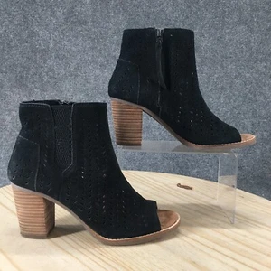 TOMS Boots Womens 8.5 Majorca Casual Zip Peep Toe Ankle Bootie Black Suede Heels - Picture 1 of 18