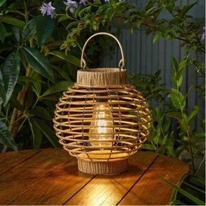 Solar Garden Lantern Rattan Weaved Hanging Decorative Lamp 23cm Outdoor LED - Picture 1 of 22