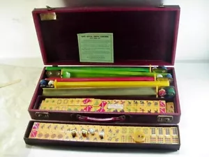 SET BACHELITE MAH JONG BUTTERSCOTCH ROYAL DEPT RACKS CUSTODIA VASSOI JOKERS 158 PIASTRELLE - Foto 1 di 11